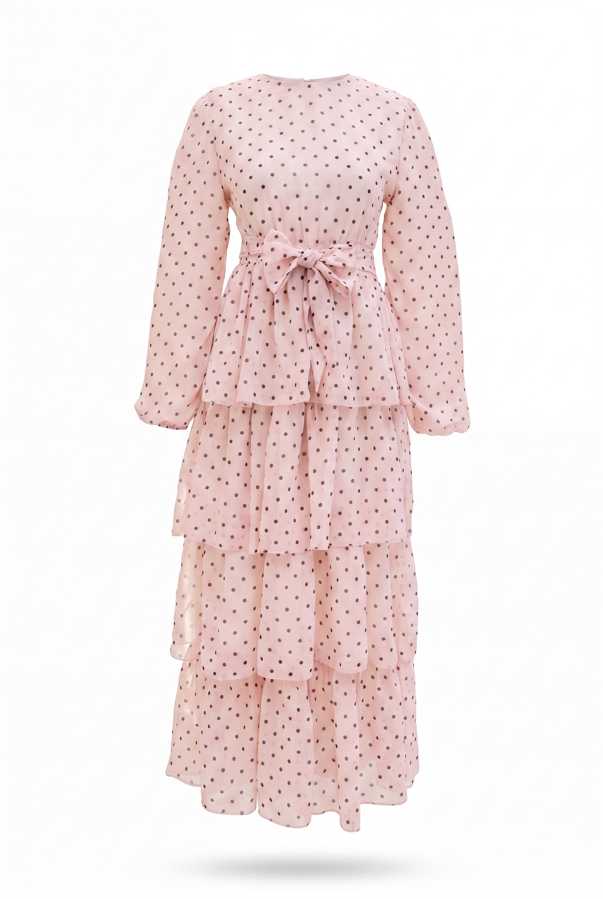 Cross-Tie Tiered Polka Dot Chiffon Dress - Powder Pink - Podyumplus - by Peralane - photo 5