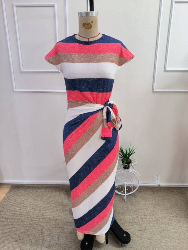 Women's Short Sleeve Round Neck Tie Waist Midi Knit Dress - Janes - by Peralane - photo 4