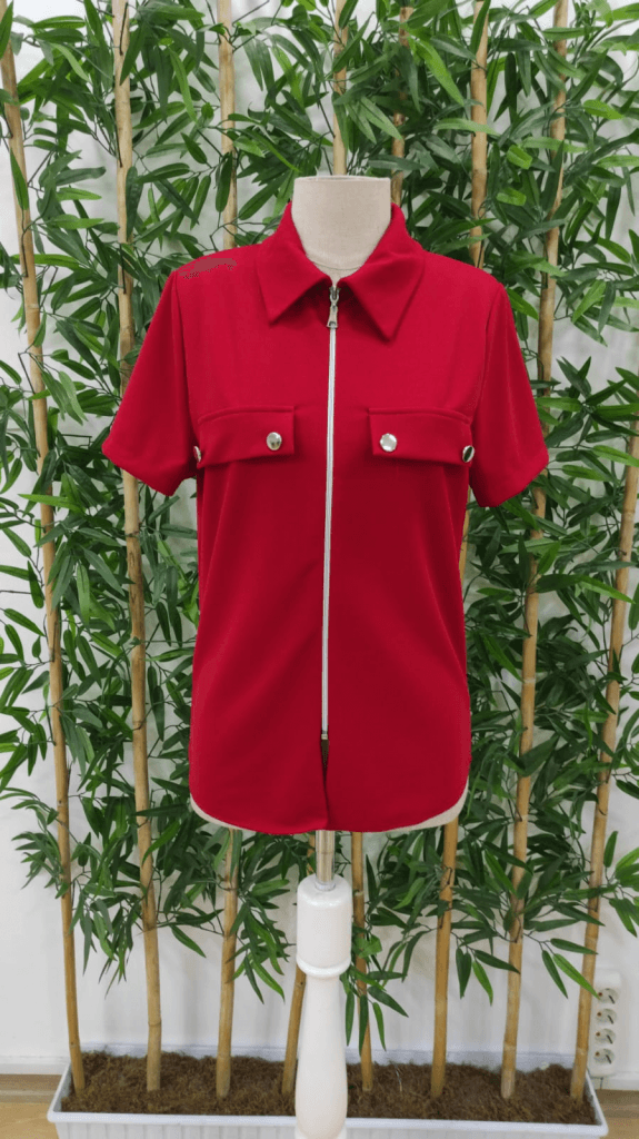 Women's Short Sleeve Collared Blouse with Front Zipper and Pocket Detail - Janes - by Peralane - photo 4