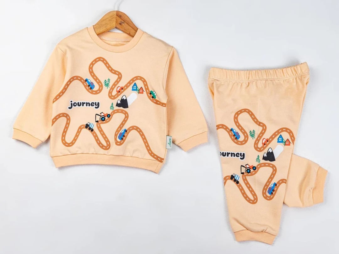 Journey Print Baby Boy Pyjama Set - Beige - Comix - by Peralane
