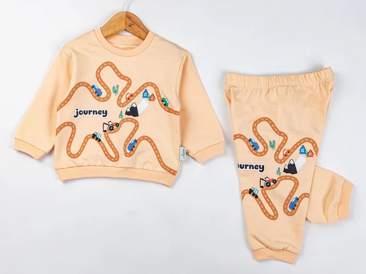 Journey Print Baby Boy Pyjama Set - Beige - Comix - by Peralane