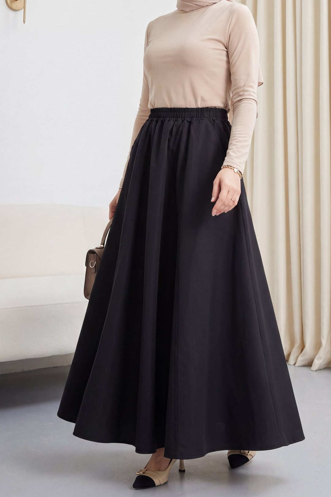 Black Elasticated Waist Parachute Skirt with Pockets - Podyumplus - by Peralane - photo 8