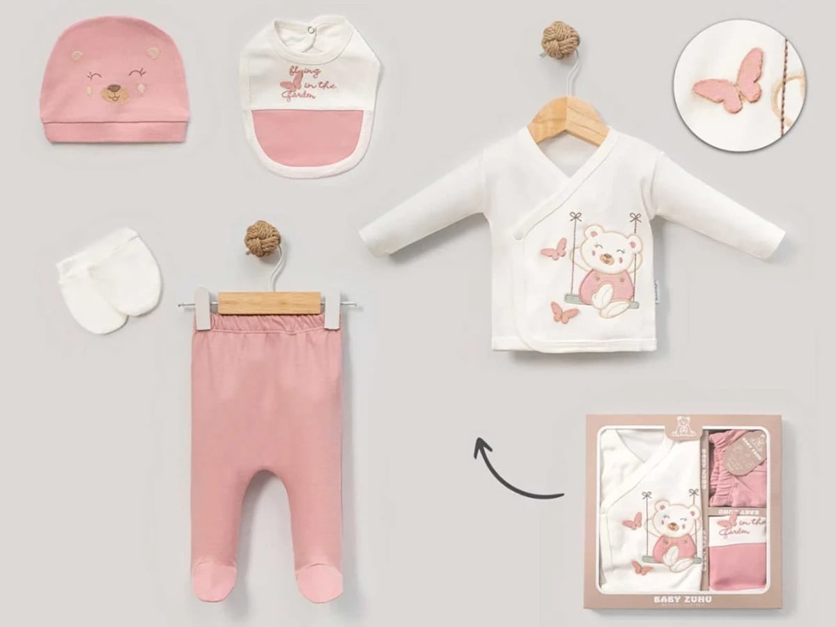 Bear Print Baby Girl 5-Piece Set - Baby Zuhu - by Peralane