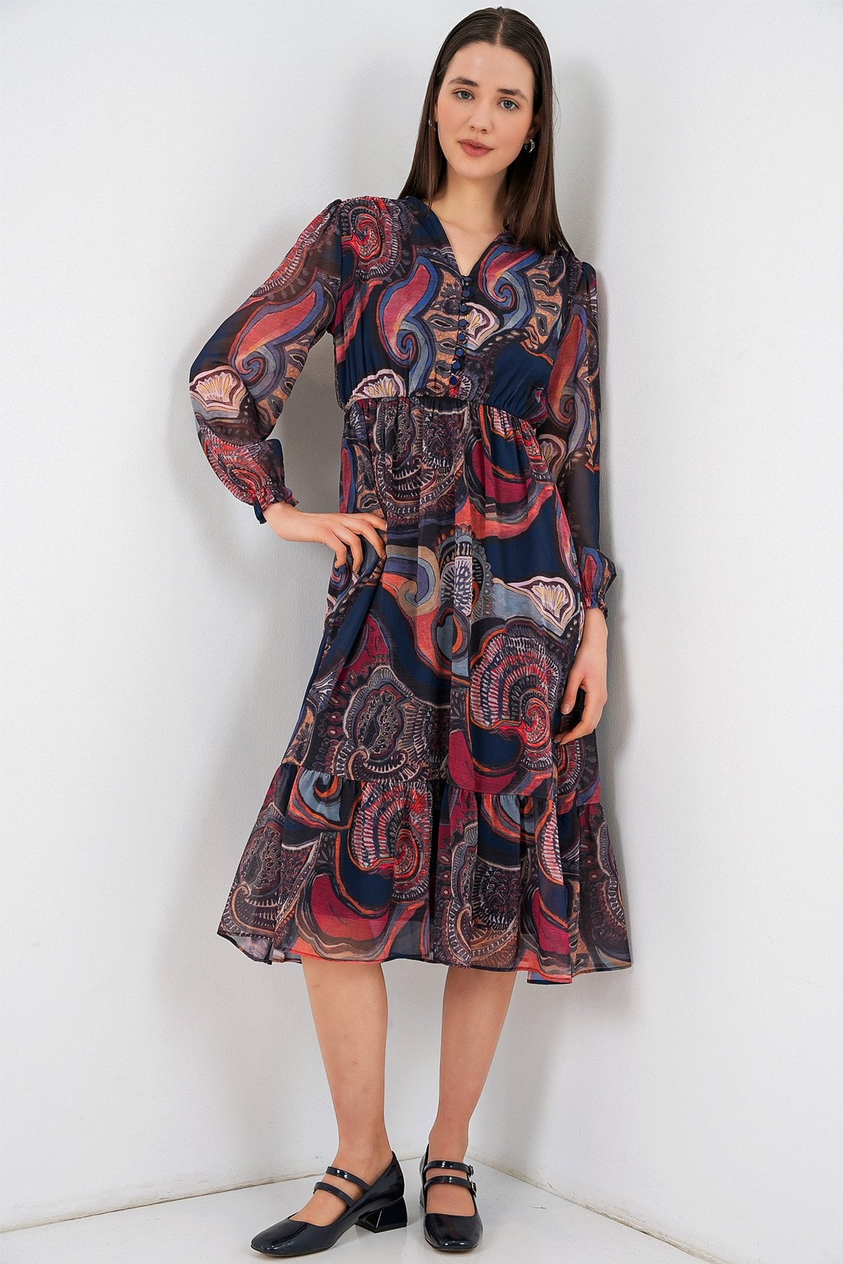 2137 Patterned Chiffon Dress - Multicolor - Bigdart - by Peralane - photo 2