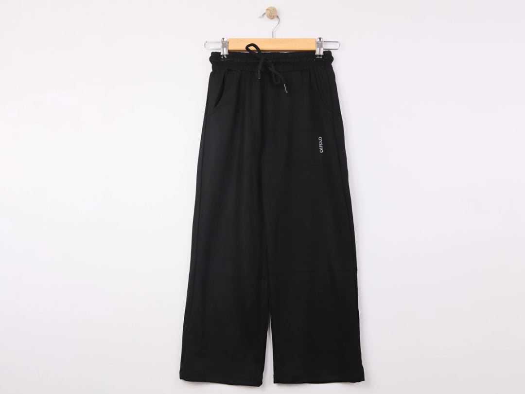 Girls' Wide-Leg Trousers with Pockets - Black - Langa - by Peralane