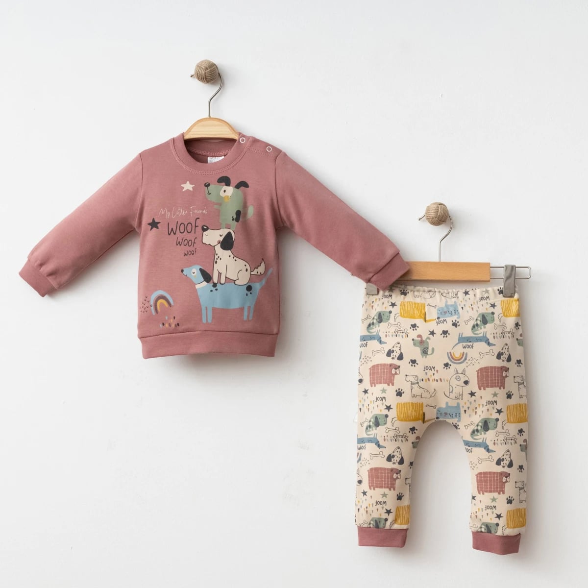 Baby Boys' 2-Piece Dog Print Sweatshirt and Trousers Set - Burgundy - Gumus Baby - by Peralane