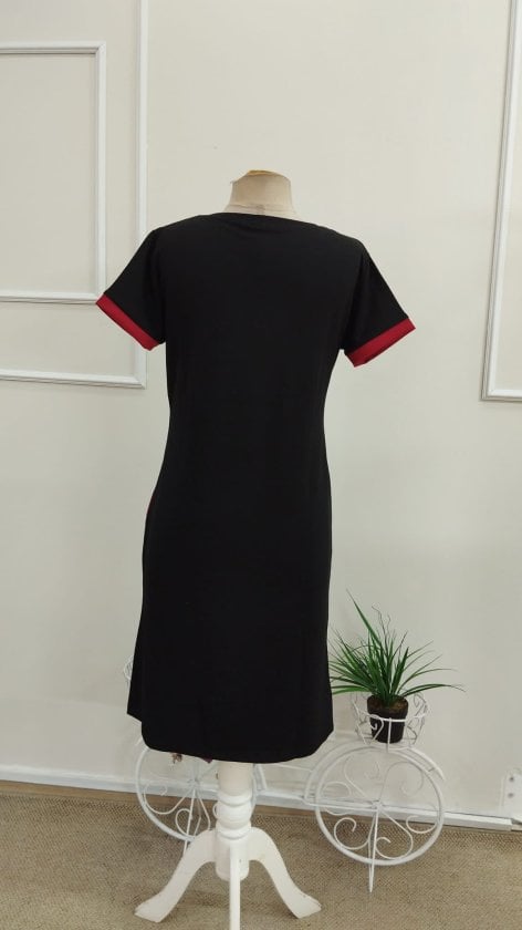 Women's Short-Sleeve Crew Neck Side Slit Modal Midi Dress with Striped Detail - Janes - by Peralane - photo 9
