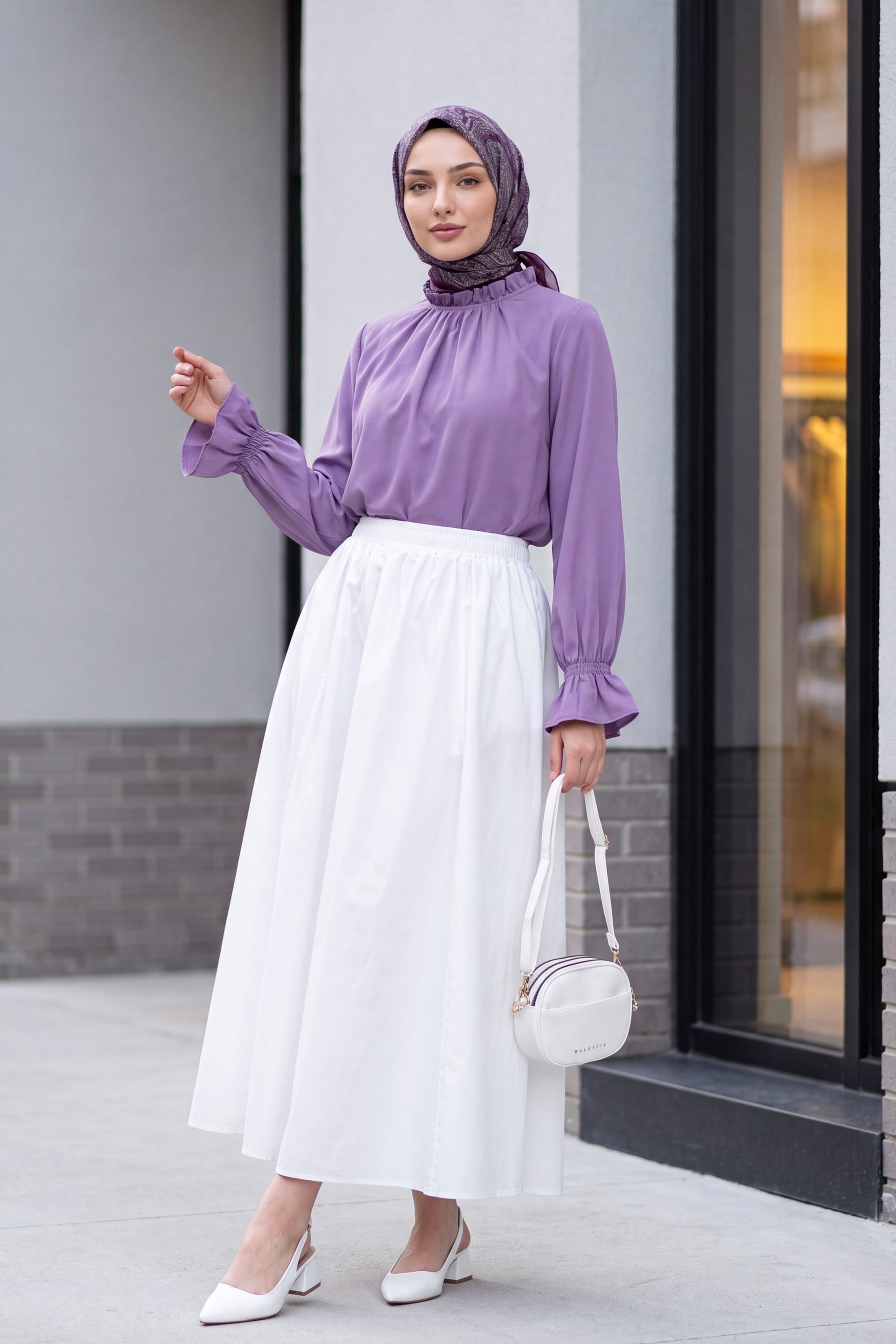 Elasticated Waist Lined Pockets Parachute Skirt - White - Podyumplus - by Peralane - photo 4