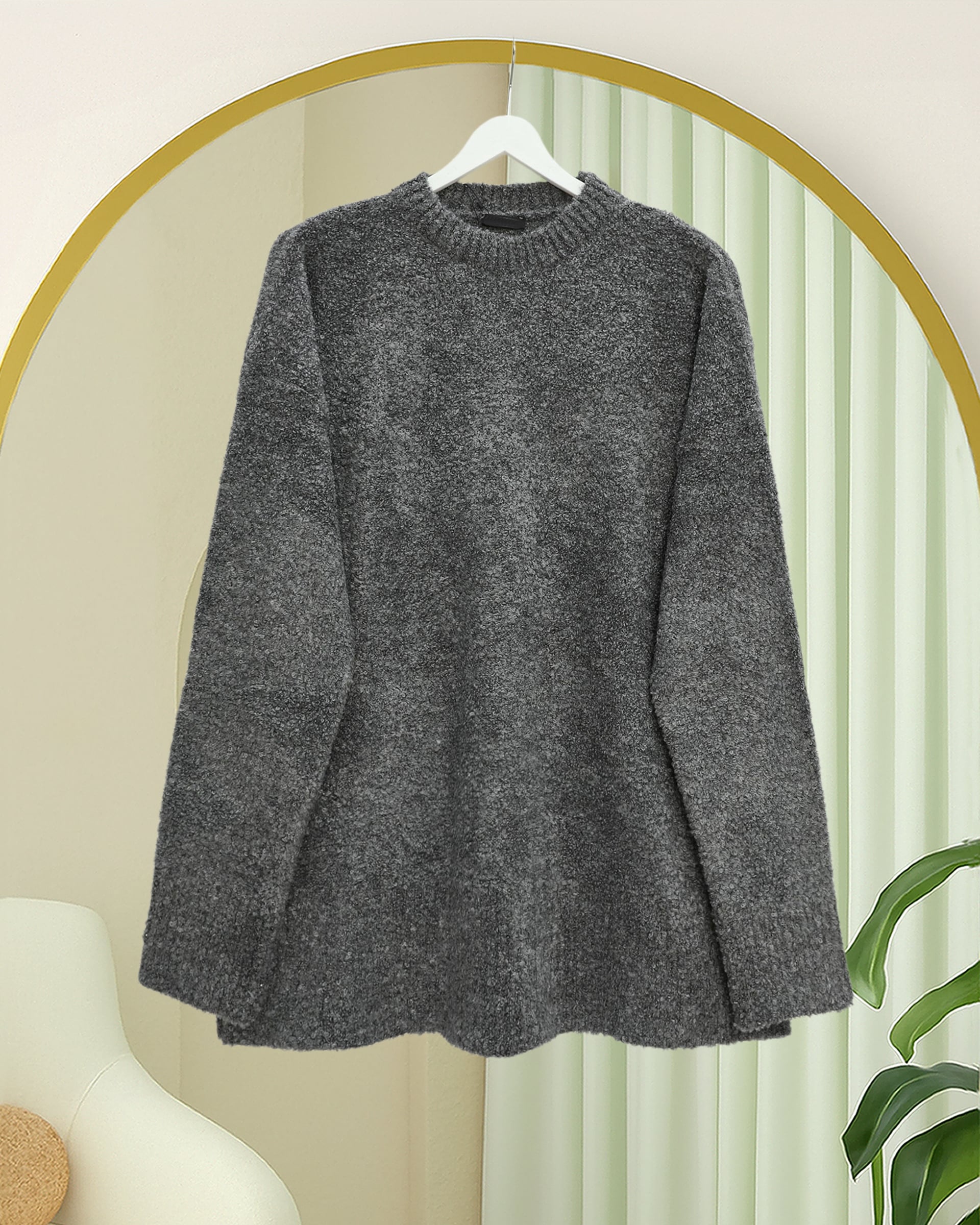 Round Neck Relaxed Soft Knit Sweater - Smoke - Podyumplus - by Peralane - photo 3