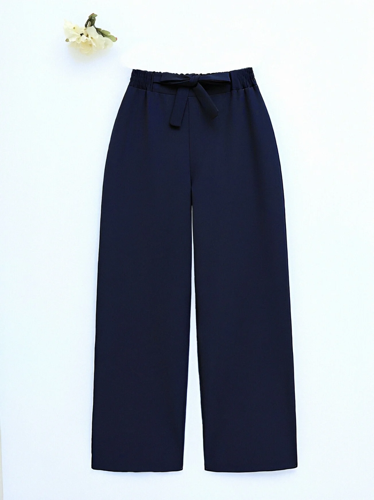 Navy Blue Double-Fabric Wide-Leg Trousers with Belt - Podyumplus - by Peralane - photo 4