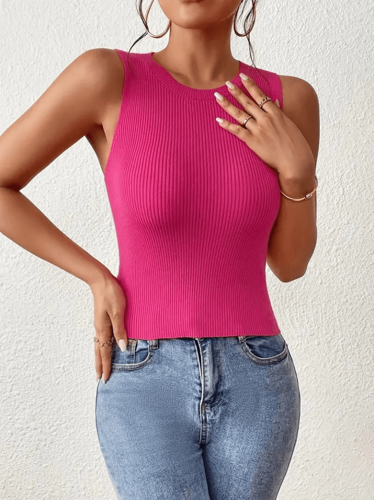 Women's Sleeveless Criss-Cross Back Ribbed Knit Crop Top - Janes - by Peralane - photo 5