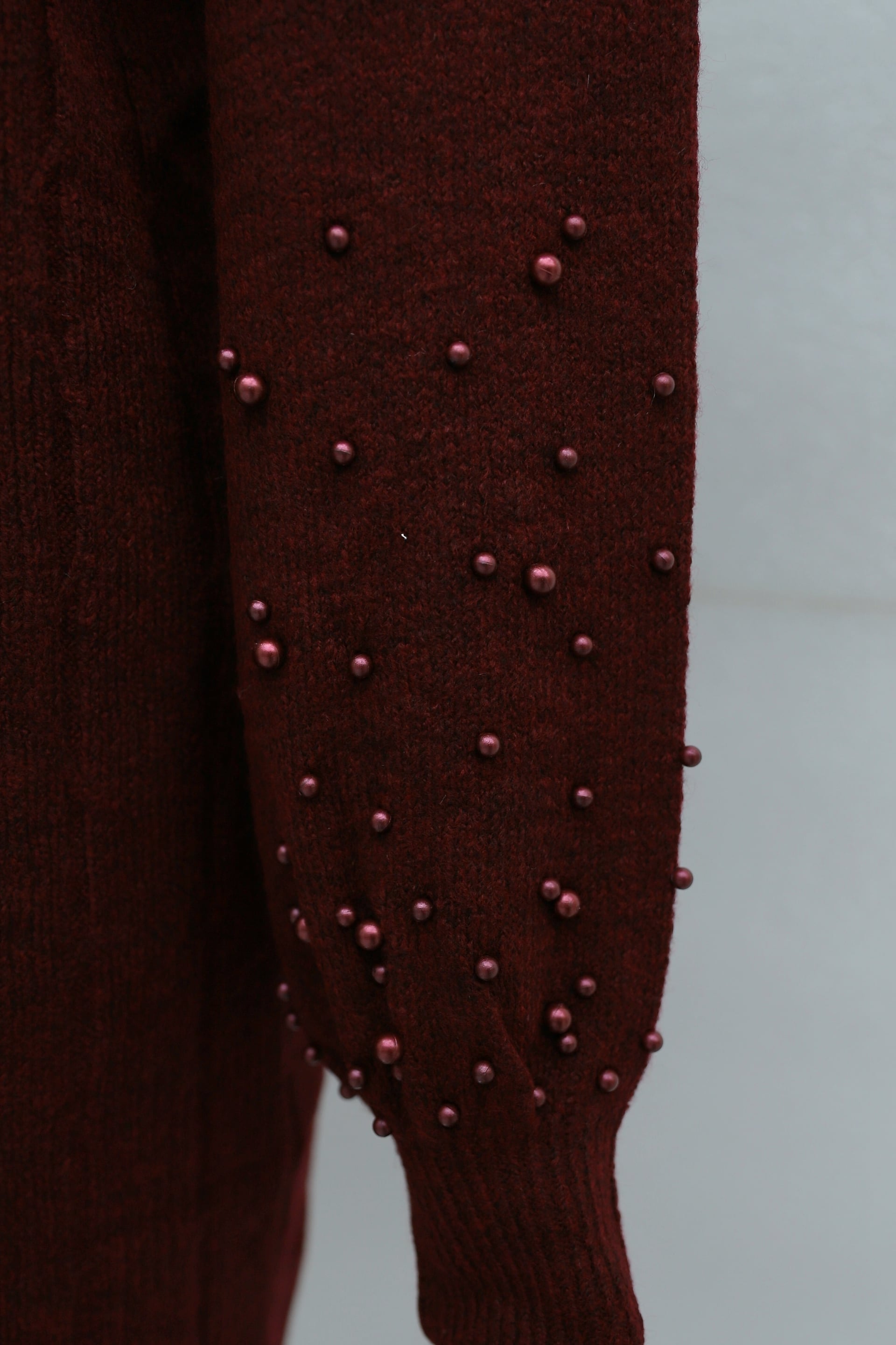 Pearl Detail Patterned Relaxed Knit Tunic - Bordeaux - Podyumplus - by Peralane - photo 7