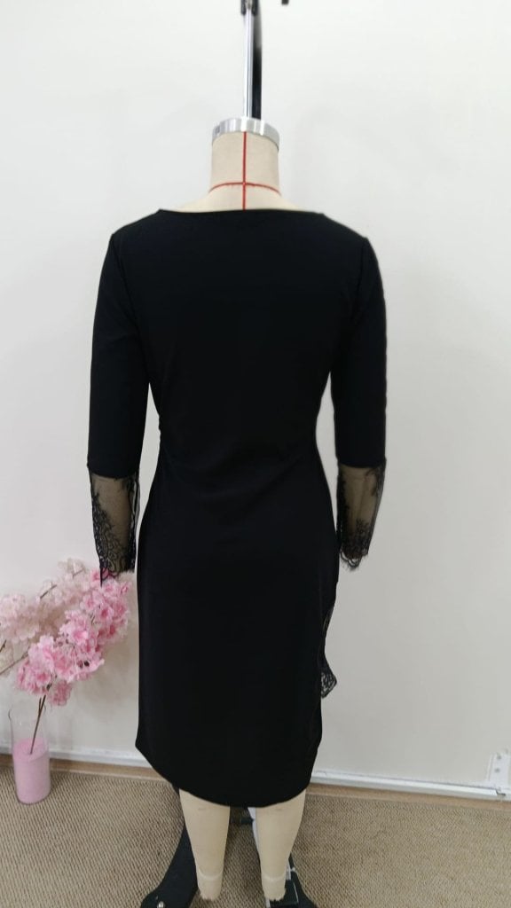 Women's Long-Sleeved Square Neck Lace Detail Midi Crepe Dress - Janes - by Peralane - photo 8