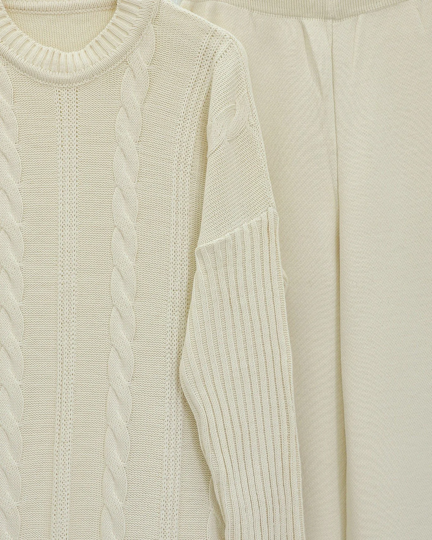 Cable Knit Sweater and Wide-Leg Trousers Set - Ecru - Podyumplus - by Peralane - photo 9