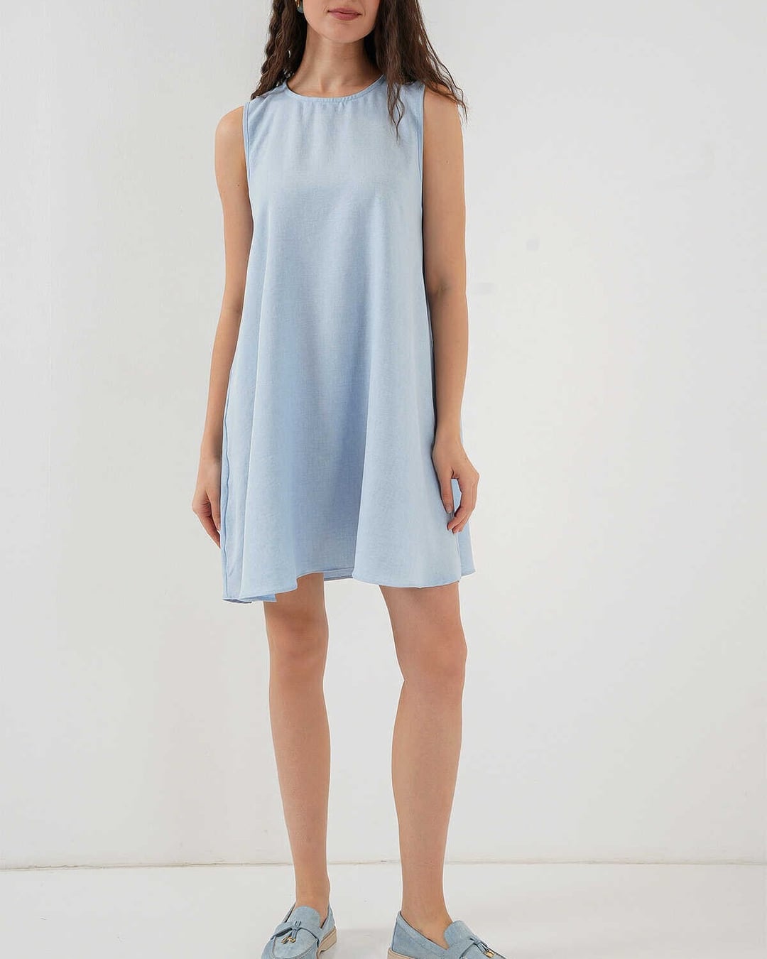 Light Blue Mini Linen Dress - Wholeskop - by Peralane - photo 2