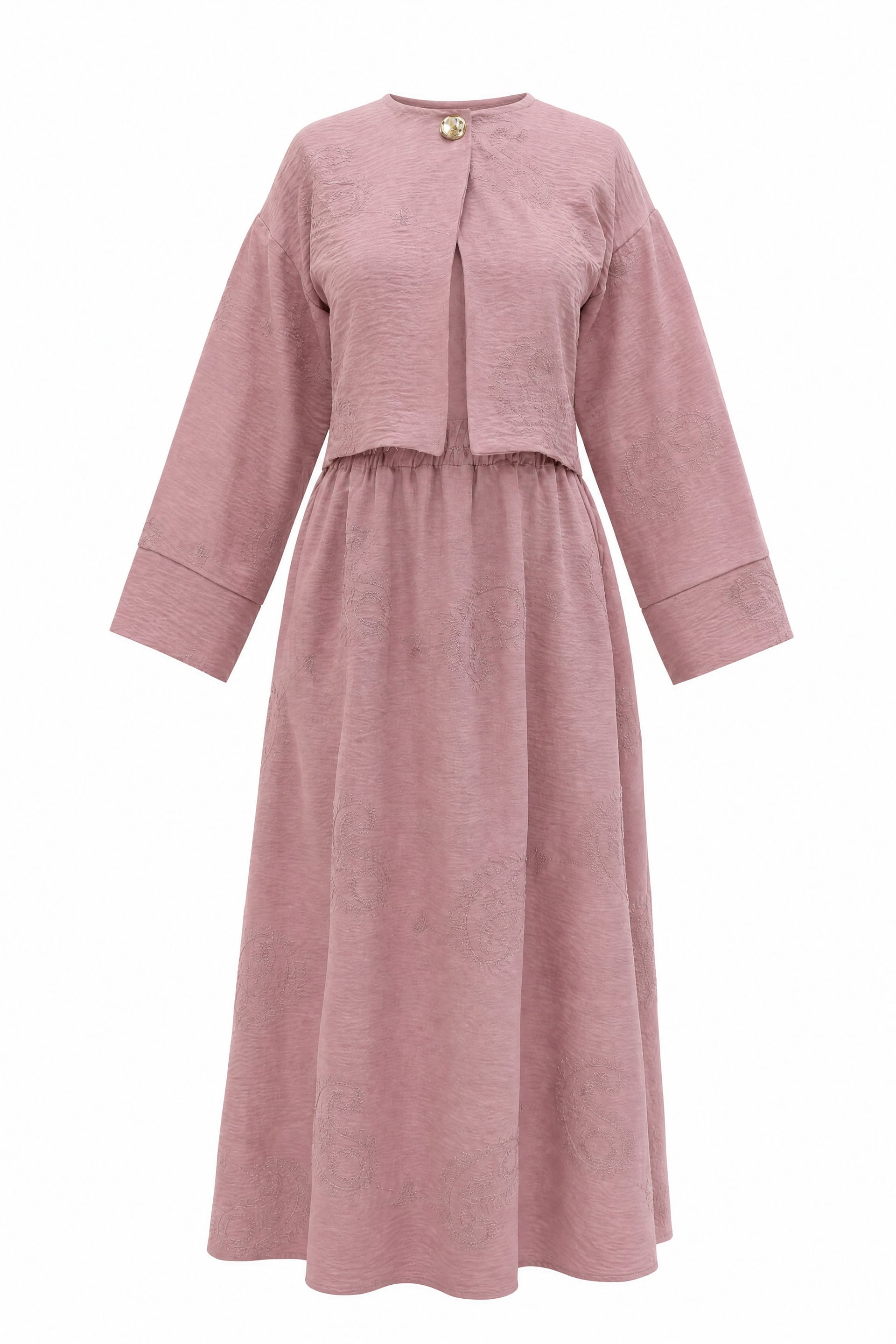 Dusty Rose Two-Piece Modest Set with Embroidered Skirt and Cropped Jacket - Podyumplus - by Peralane - photo 6