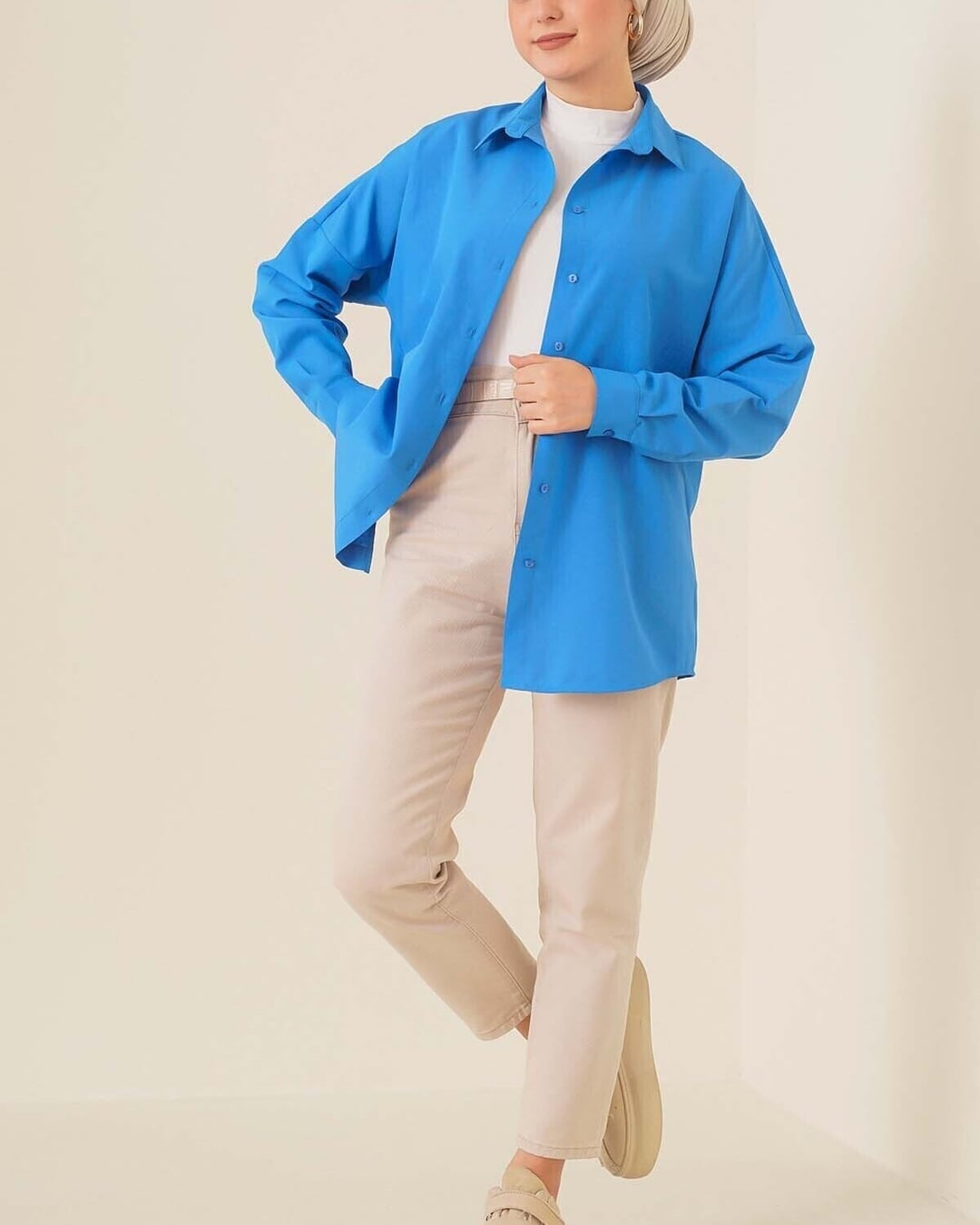 Oversize Basic Modest Blouse - Bright Blue - Bigdart - by Peralane