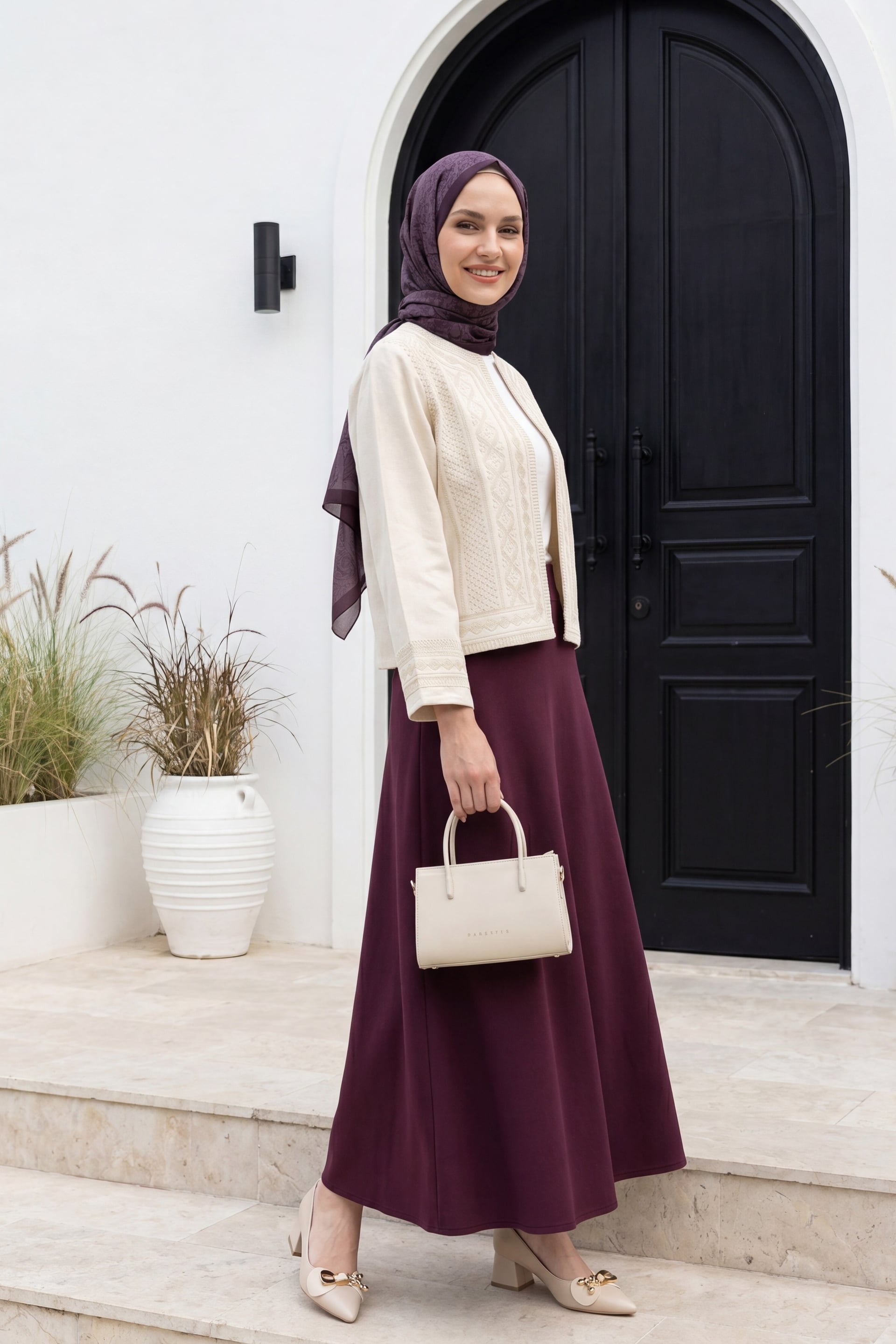 Cream Linen-Look Jacket with Embroidery - Podyumplus - by Peralane - photo 4
