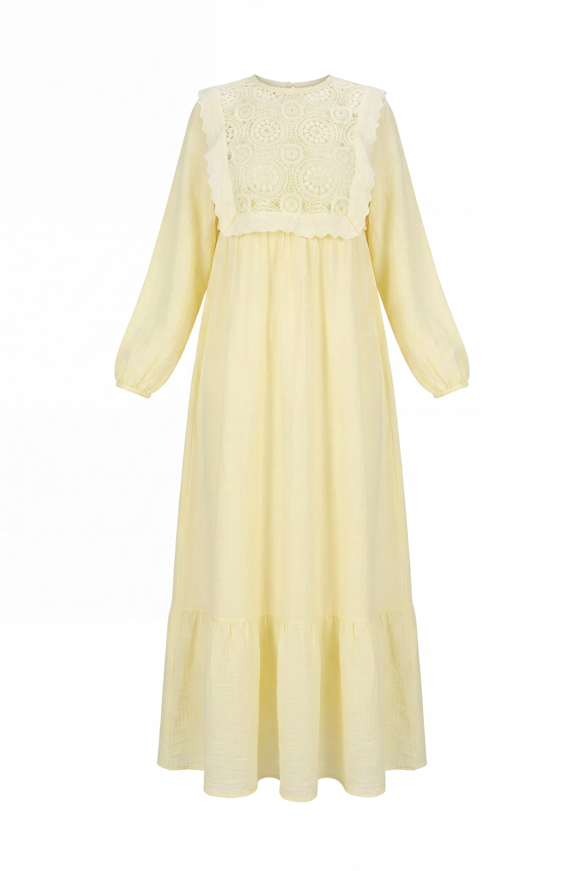 Pale Yellow Crinkle Cotton Dress with Removable Lace Vest - Podyumplus - by Peralane - photo 5