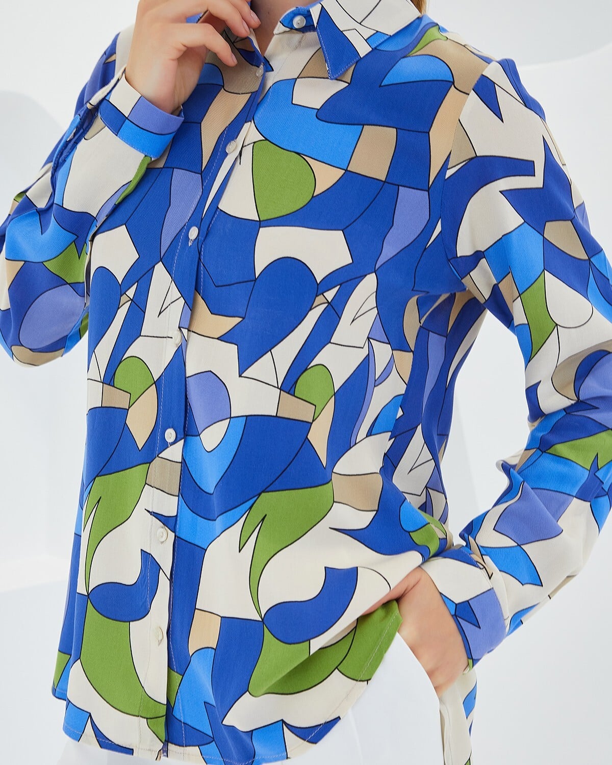 Women's Graphic Print Blouse and Wide-Leg Trousers Set - Indigo - Wholeskop - by Peralane - photo 4