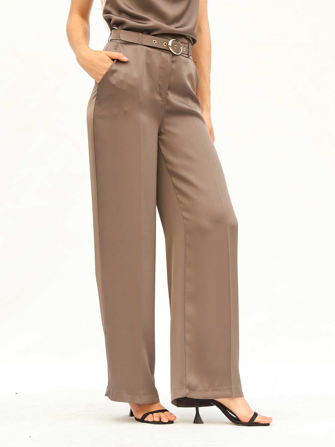 Satin Wide-Leg Trousers with Belt - Lefon - by Peralane - photo 5