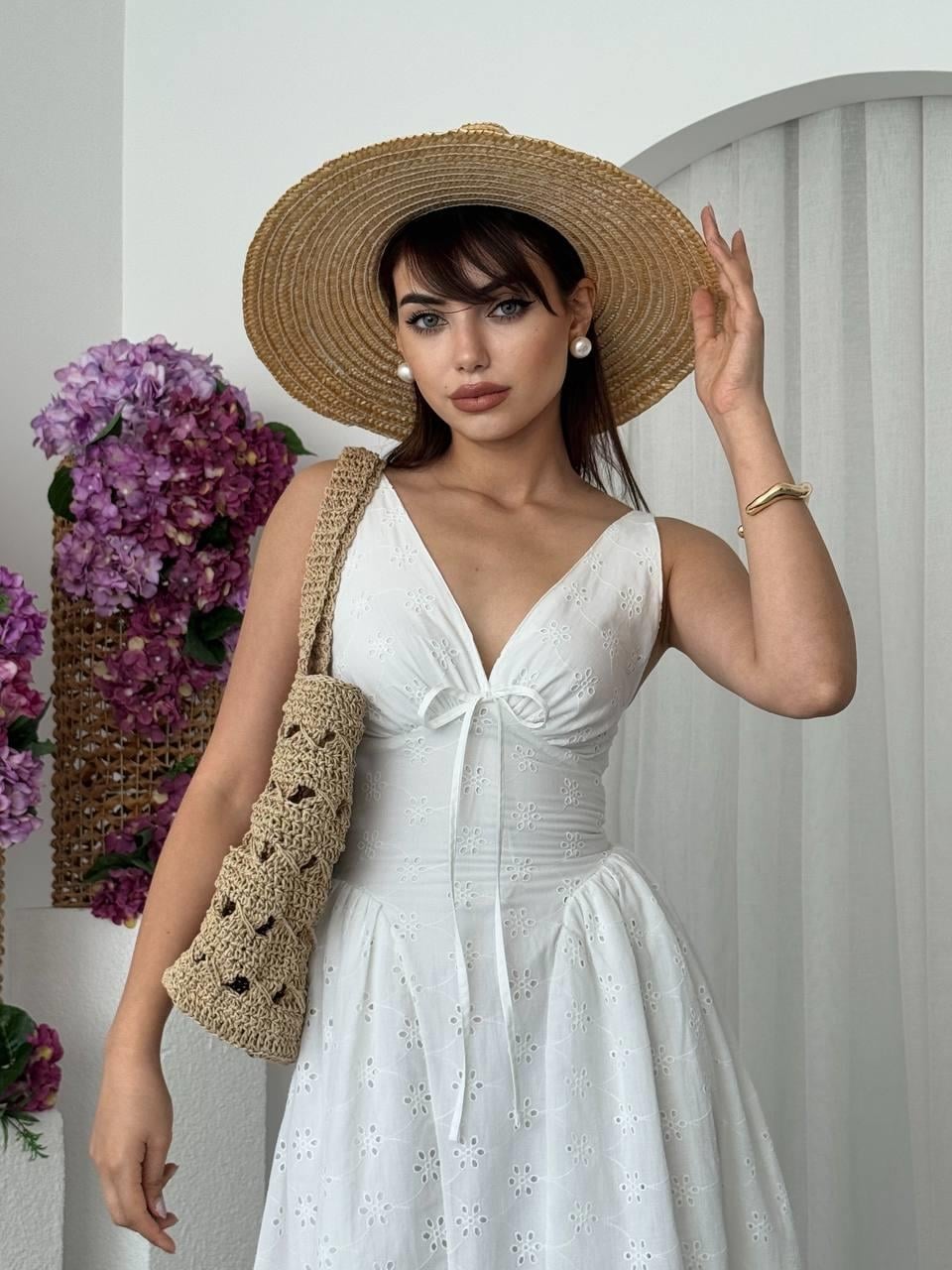Women's White Embroidered Floral Midi Dress with Tie Detail - Etika - by Peralane - photo 6