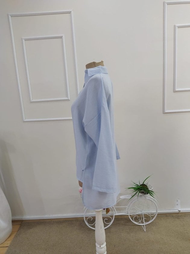 Women's Light Blue Casual Blouse with Cuffed Three-Quarter Sleeves - Janes - by Peralane - photo 5