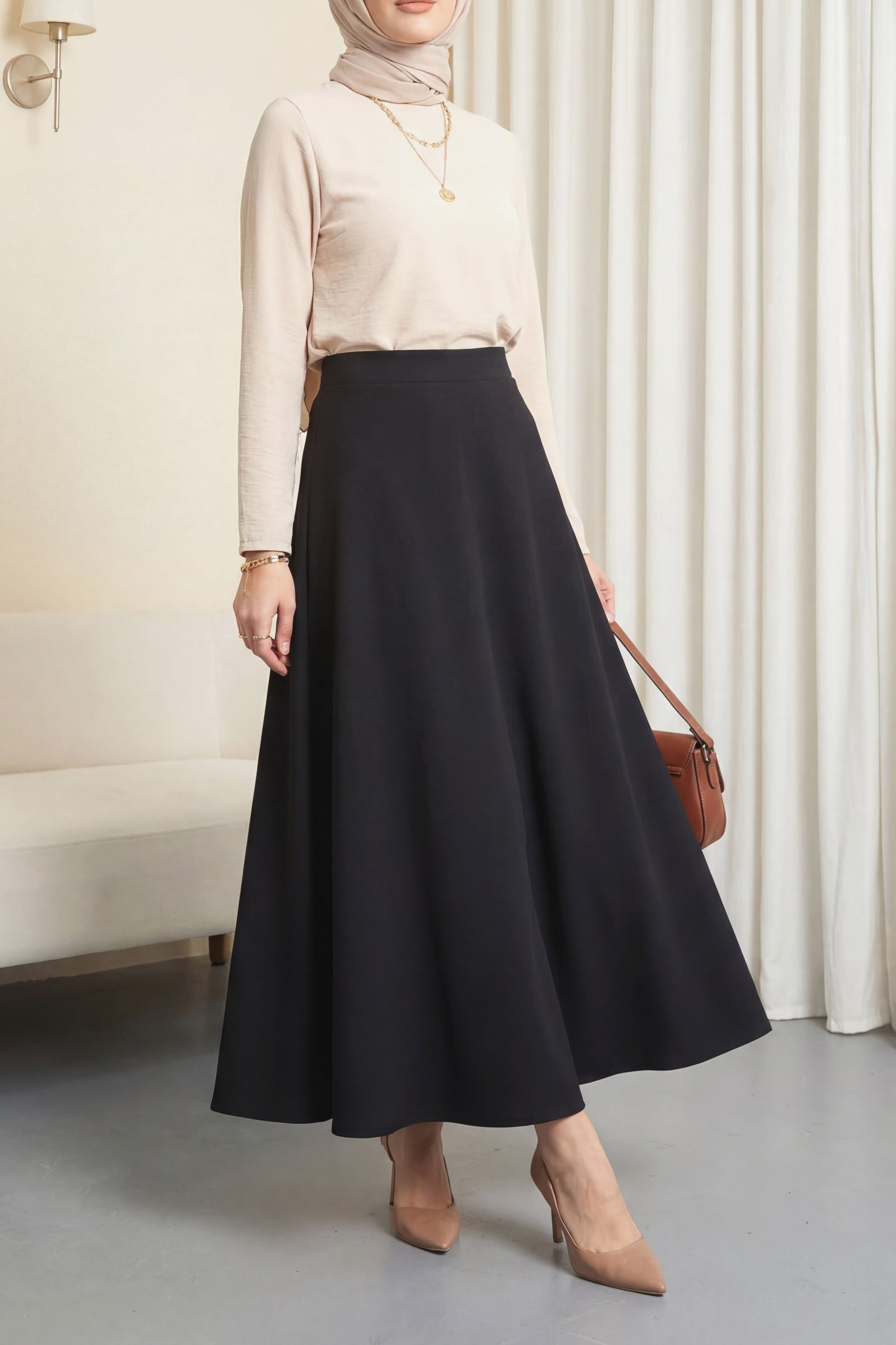 Black Lycra Crepe Flared Maxi Skirt - Podyumplus - by Peralane - photo 4