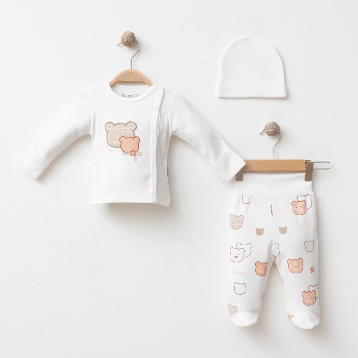 Cool Bear 3-Piece Baby Set - Ecru - Gumus Baby - by Peralane