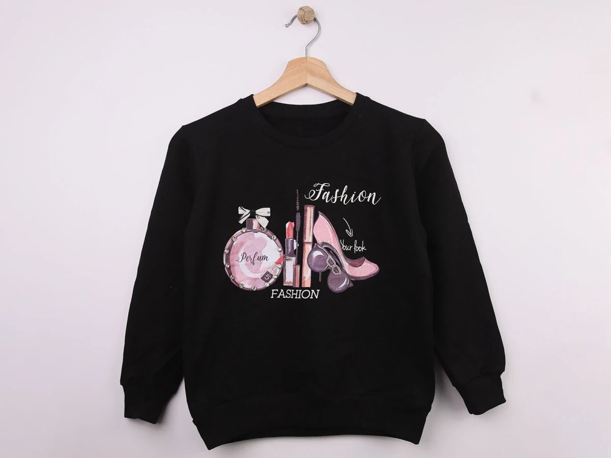 Girls' Fashion Print Sweatshirt - Black - Star File - by Peralane