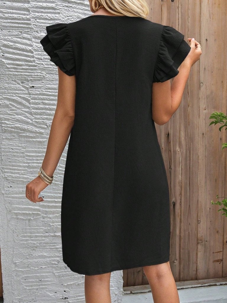 Women's Short-Sleeved Round Neck Ruffled Flutter Sleeve A-line Dress - Janes - by Peralane - photo 6