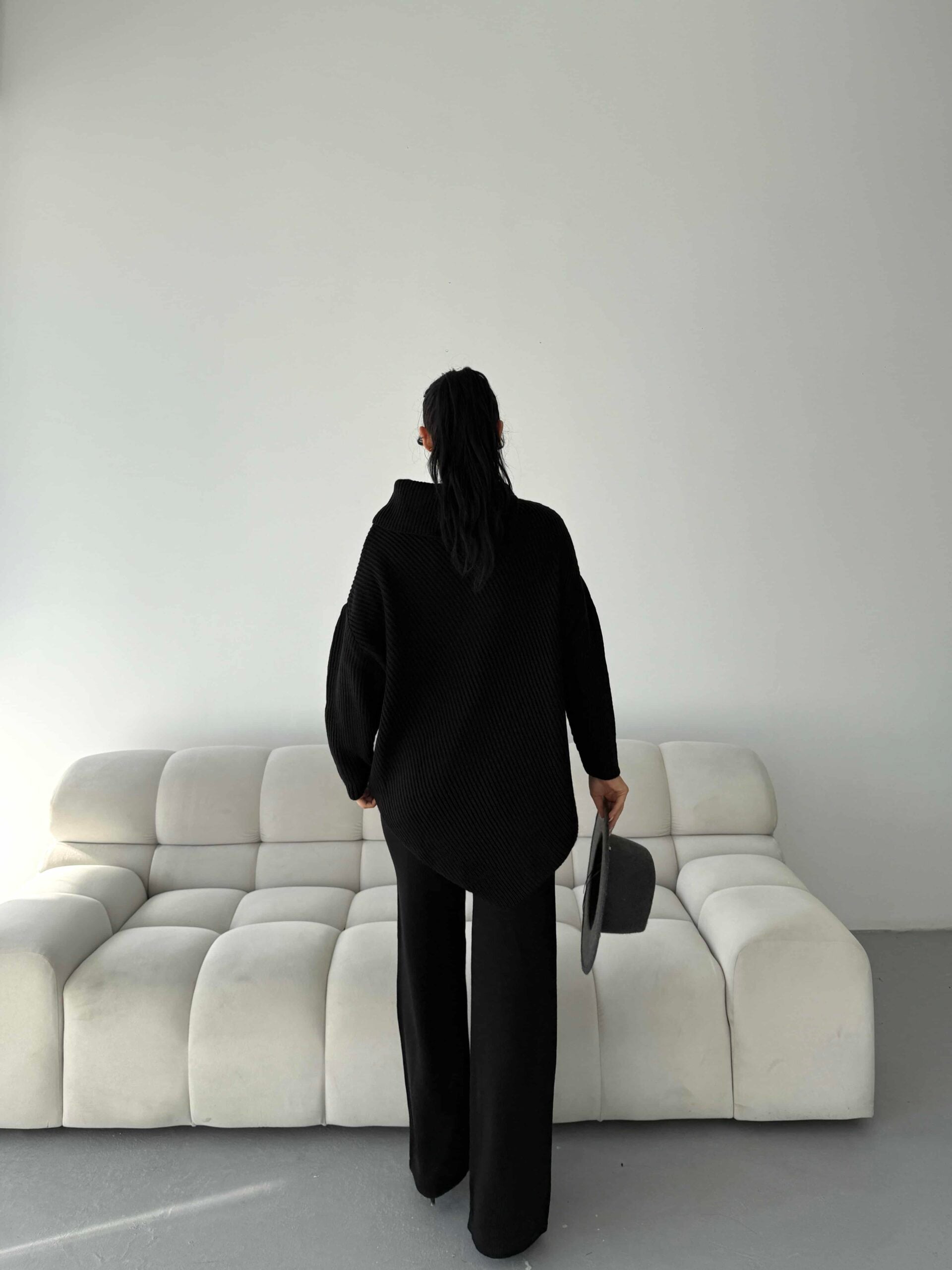 Black Ribbed Knit Sweater and Trousers Set - My Bee - by Peralane - photo 2