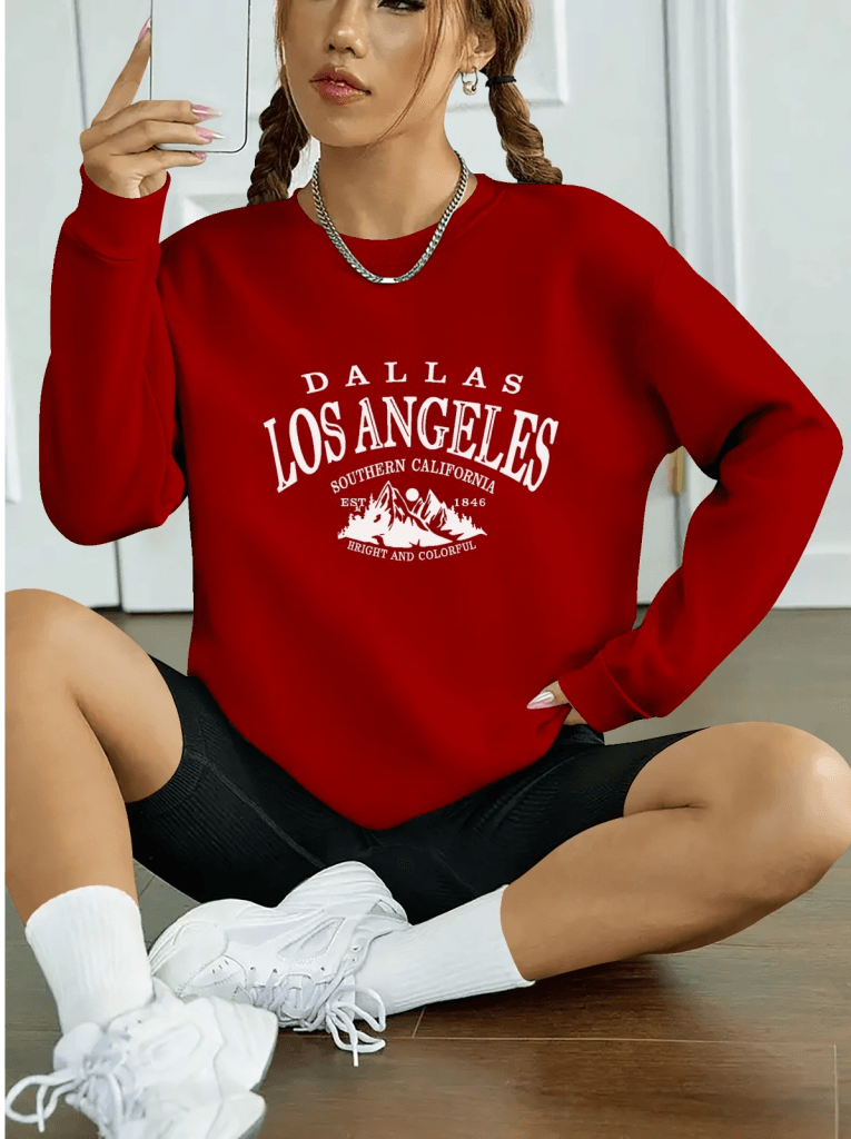 Women's Long Sleeve Crew Neck Cotton Blend Sweatshirt with Graphic Print - Janes - by Peralane