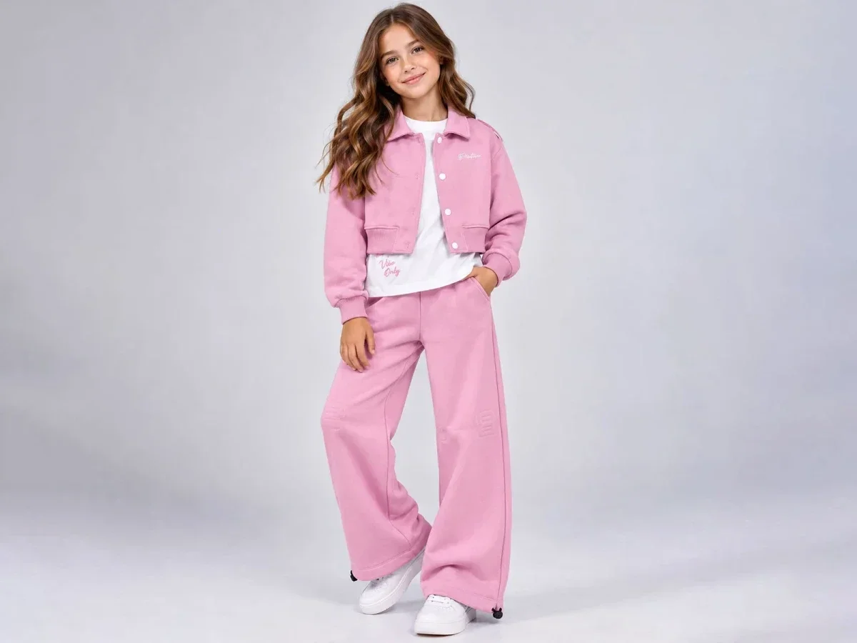 Girls' Tracksuit Set with Cropped Jacket and Wide-Leg Trousers - ÖZ Bebe - by Peralane
