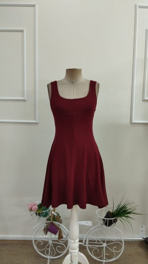 Women's Sleeveless Square Neck Knee-Length Viscose Dress in Burgundy - Janes - by Peralane - photo 4