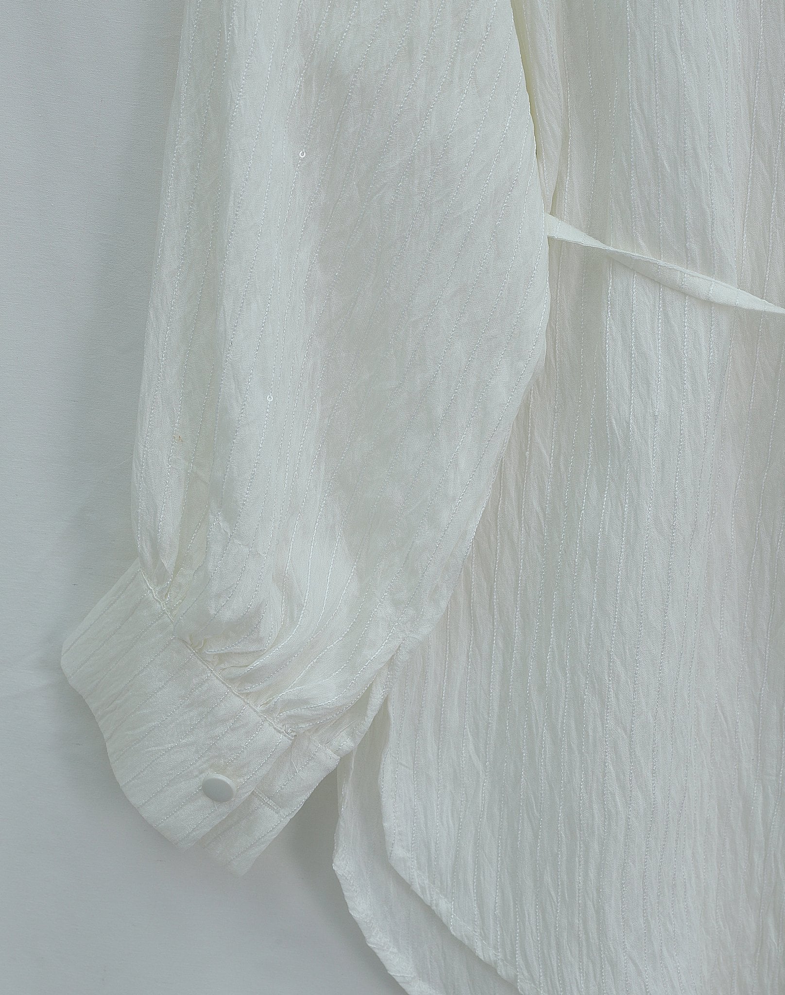 Belted Sequin Detail Button-Down Blouse with Tie Waist - White - Podyumplus - by Peralane - photo 5