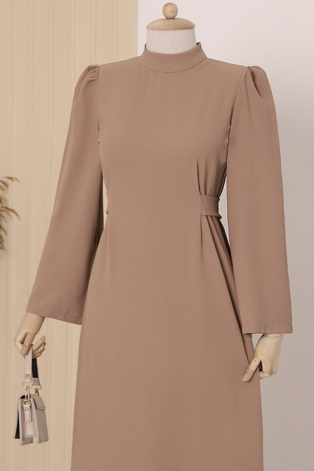 V-Neck Tie-Waist Midi Dress - Beige - Podyumplus - by Peralane - photo 7
