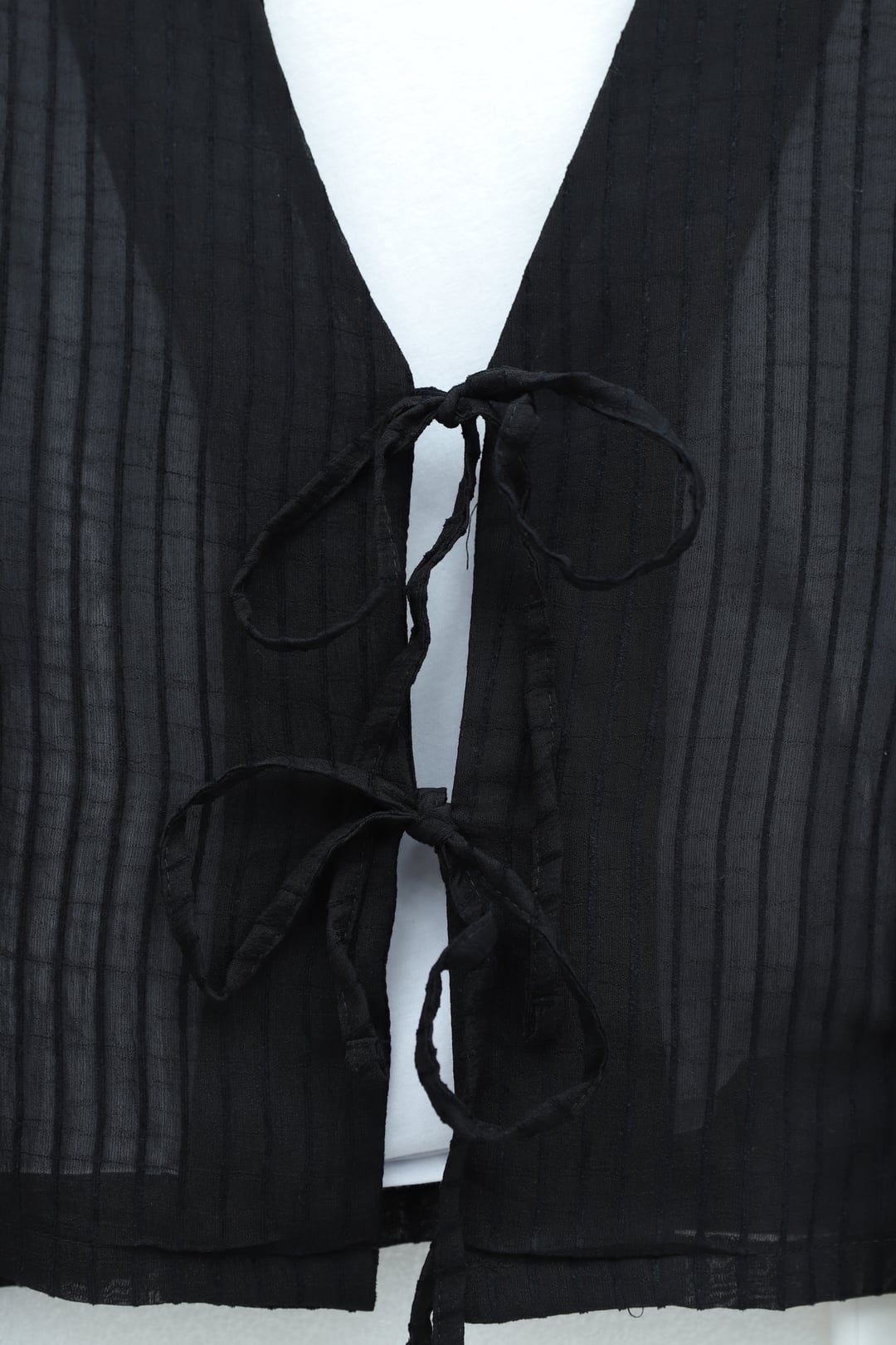 Black Tie-Front Sheer Flounce Sleeve Blouse - Podyumplus - by Peralane - photo 4
