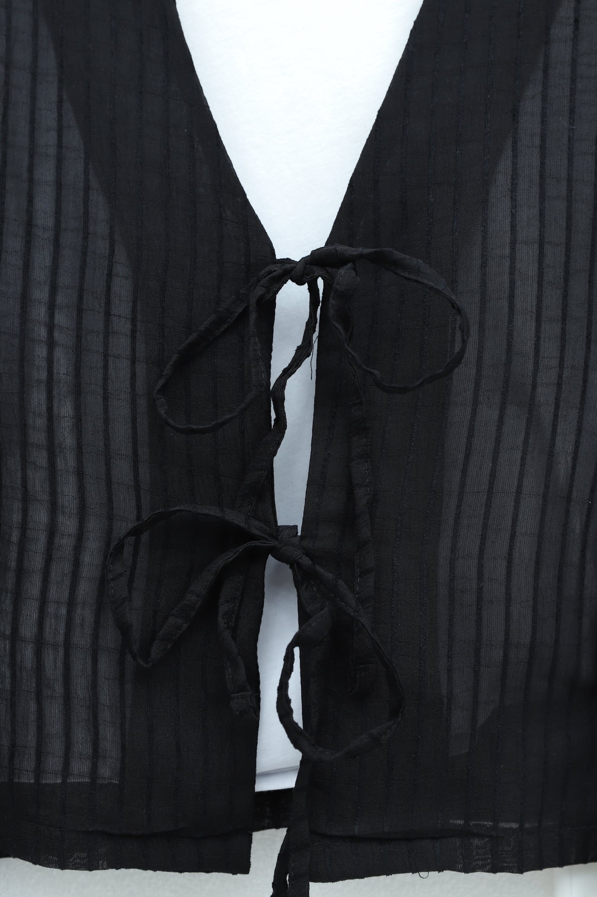 Black Tie-Front Sheer Flounce Sleeve Blouse - Podyumplus - by Peralane - photo 4