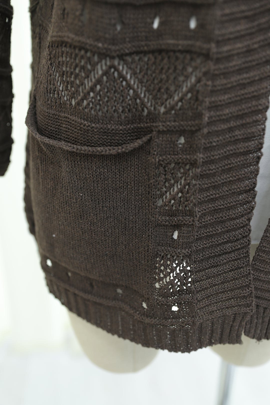 Double Pocket Openwork Spanish Sleeve Knit Cardigan - Dark Brown - Podyumplus - by Peralane - photo 5