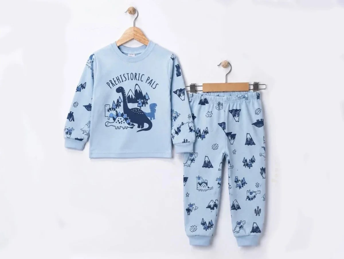 Dino Print Boys' Pajama Set - Light Blue - Supermini - by Peralane