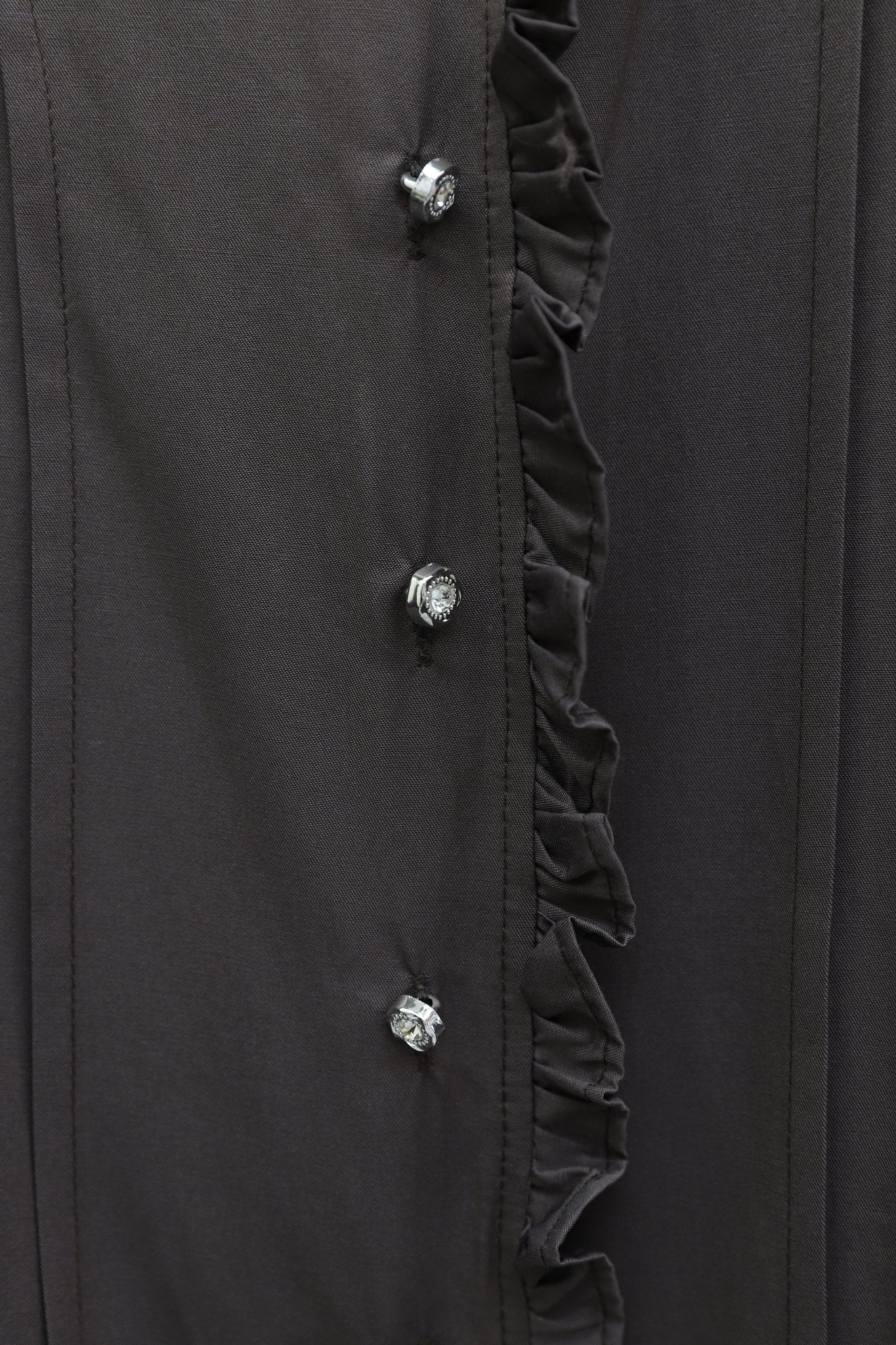 Ruffled Detail Sleeve Lace-Up Stone Button Cupra Tunic - Dark Brown - Podyumplus - by Peralane - photo 6