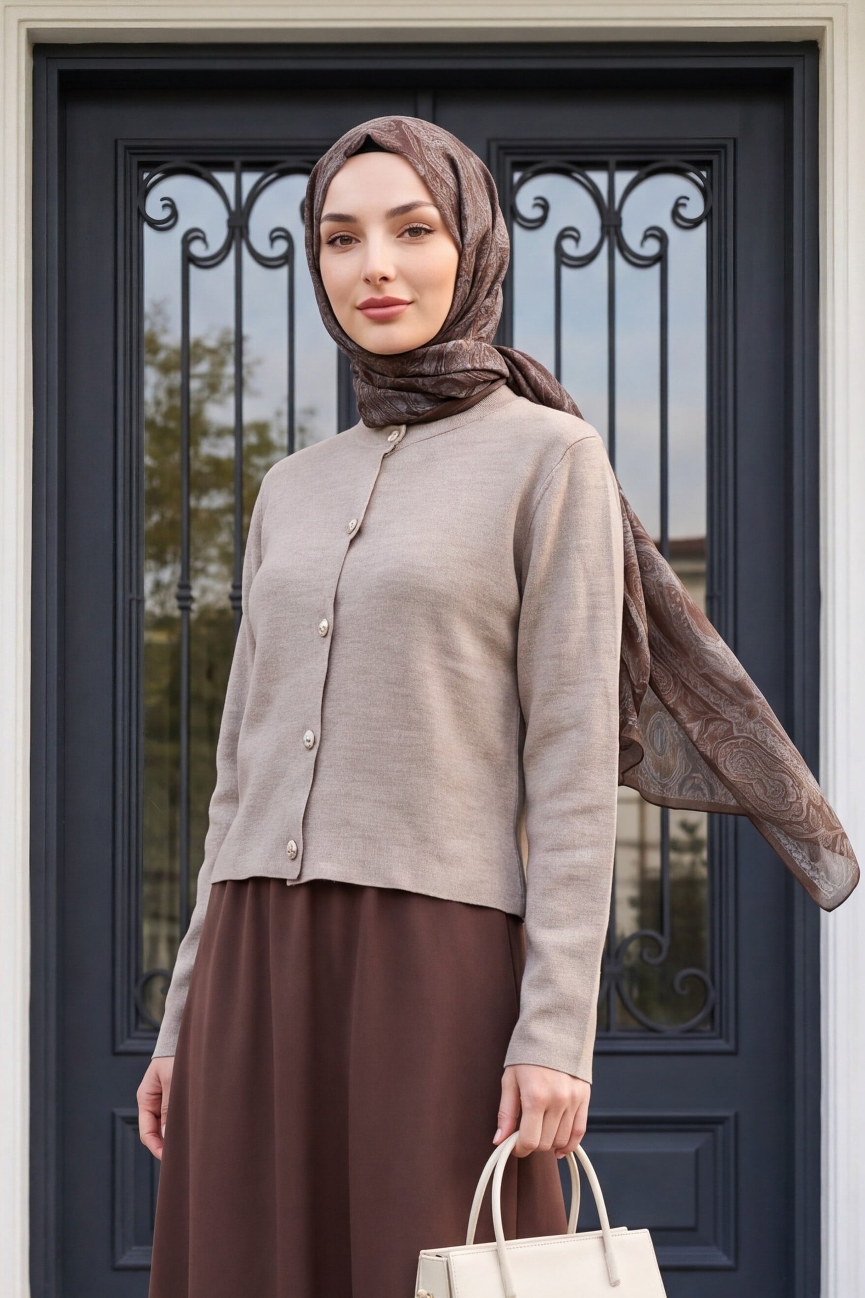 Buttoned Round Neck Knit Cardigan - Vizon - Podyumplus - by Peralane