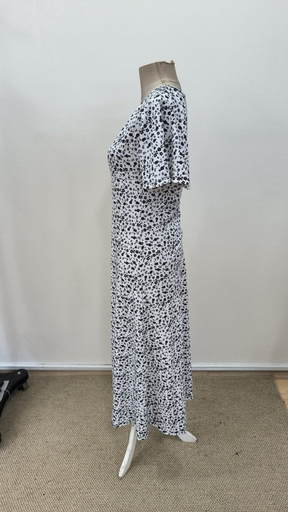 Women's White Floral Print Midi Dress with V-Neck and Side Slit - Janes - by Peralane - photo 7