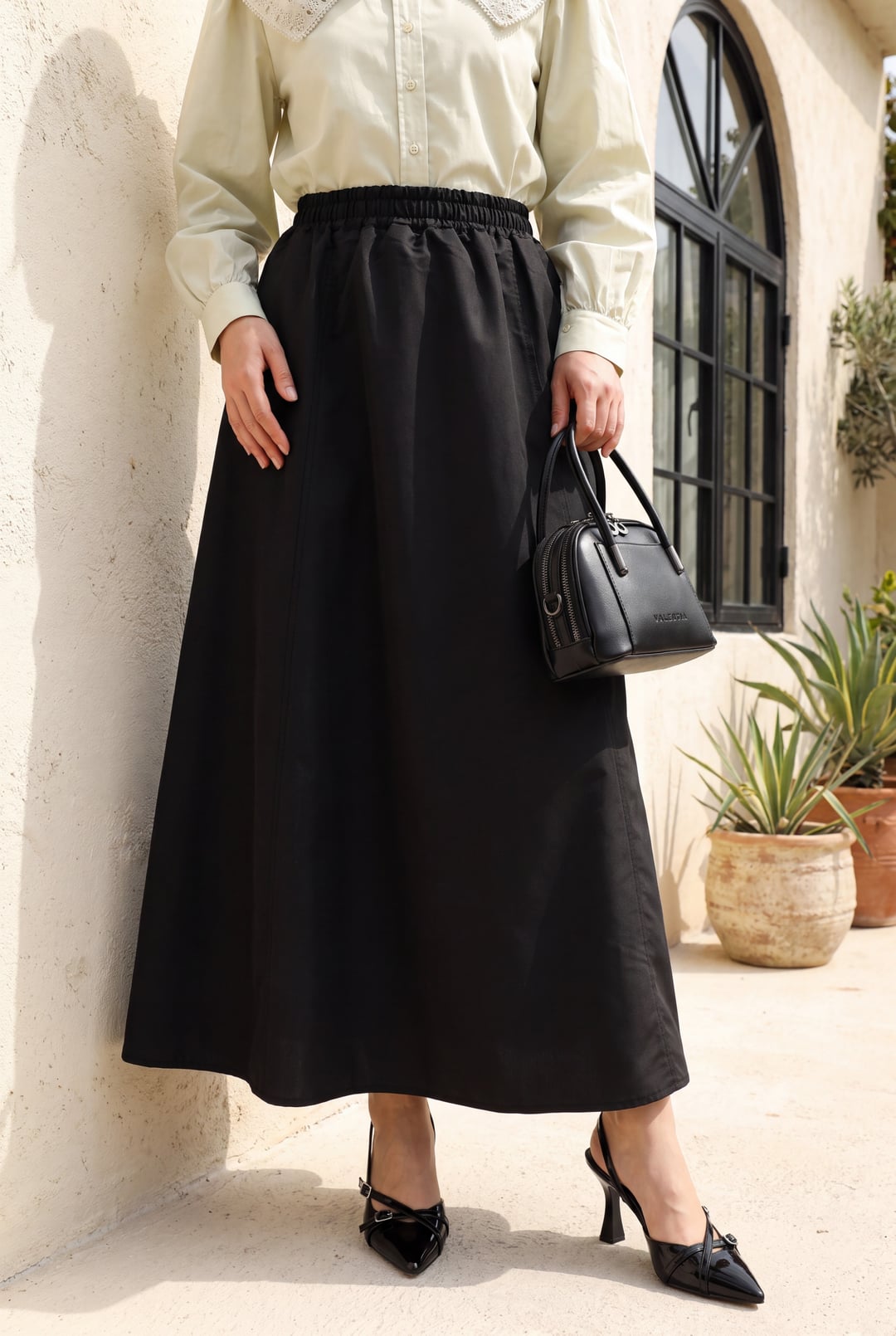 Black Elasticated Waist Parachute Skirt with Pockets - Podyumplus - by Peralane - photo 2