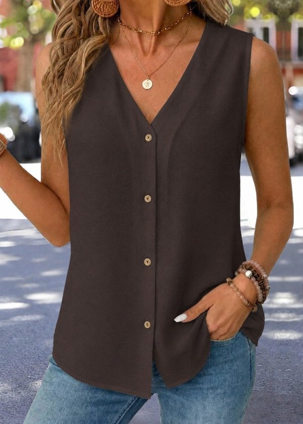 Women's Sleeveless V-Neck Button Front Blouse - Janes - by Peralane - photo 2