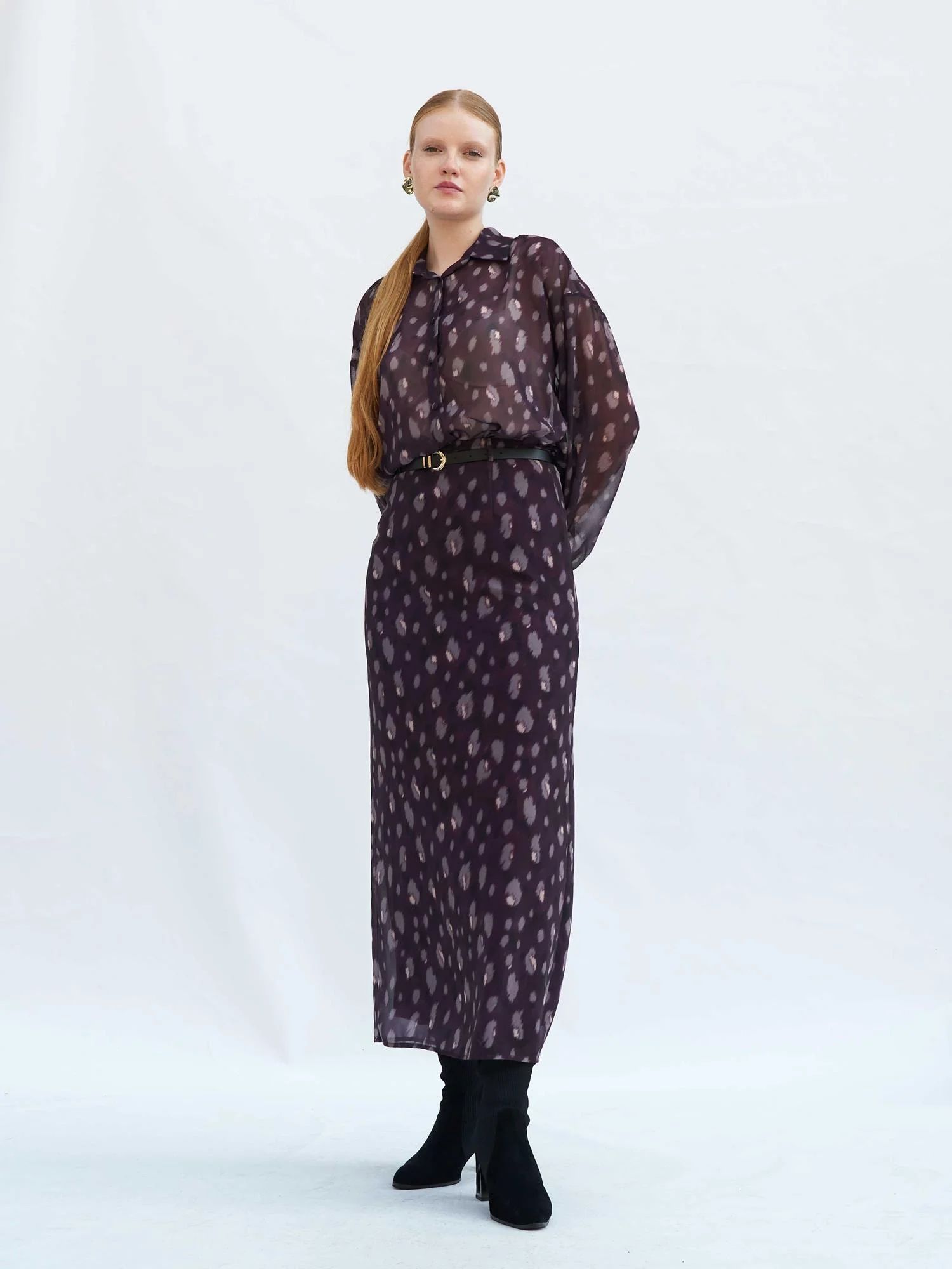 Patterned Maxi Skirt in Dark Purple - Lefon - by Peralane