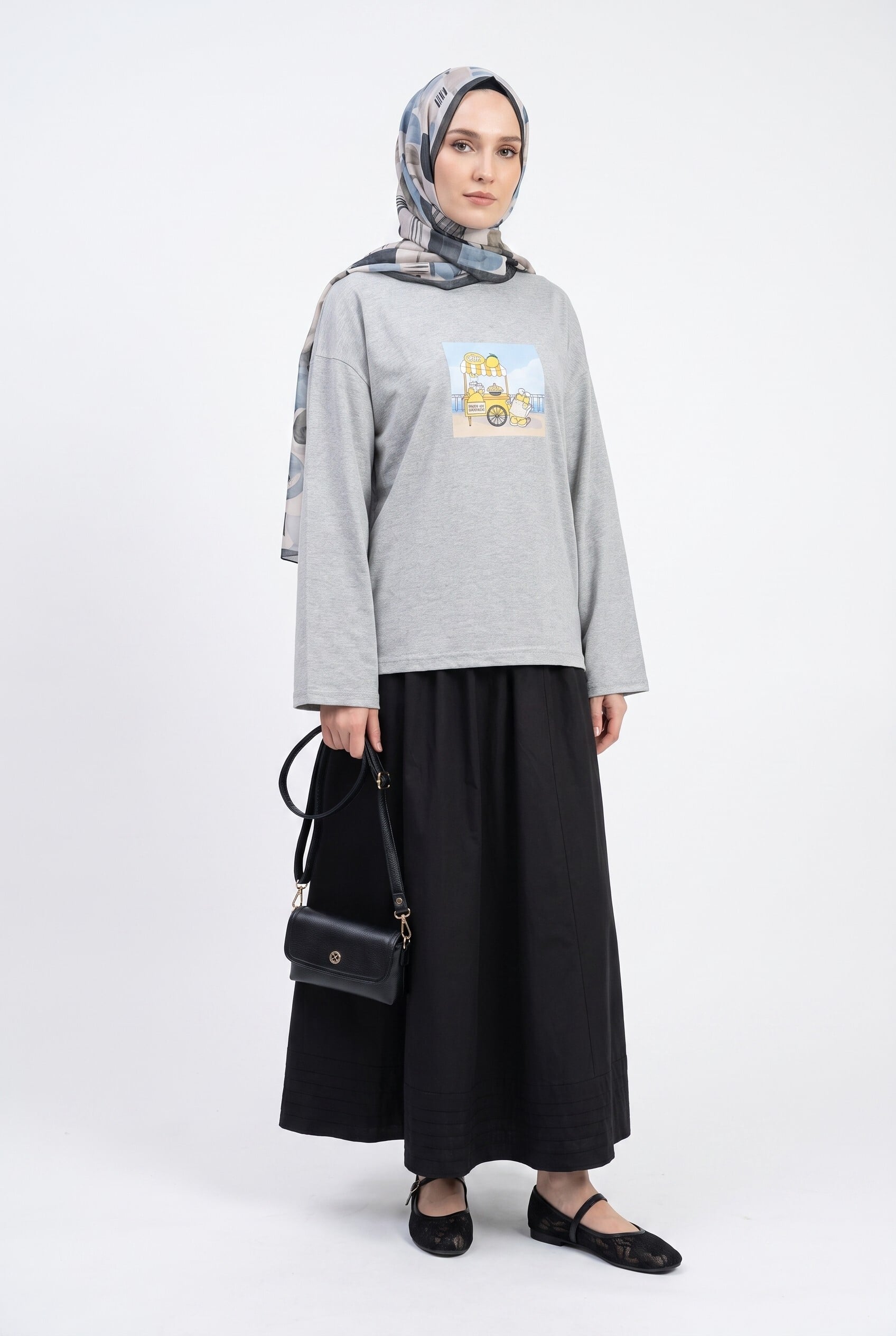 Grey Long-Sleeved Cotton Jersey Sweatshirt with Beach Scene Print - Podyumplus - by Peralane - photo 8
