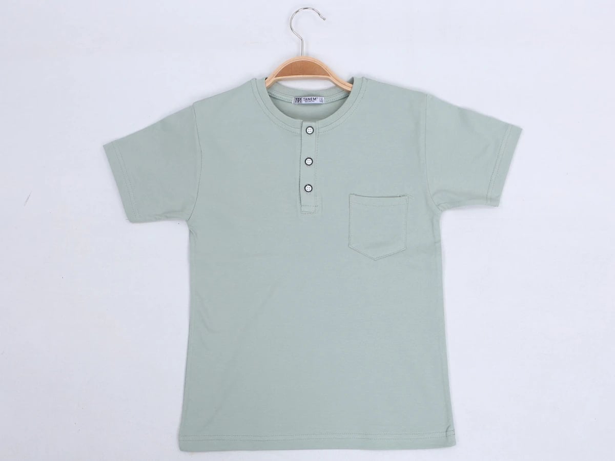 Boys' Short-Sleeve Pocket T-Shirt with Henley Neckline – Mint Green (Pack of 4) - Tanem Kids - by Peralane