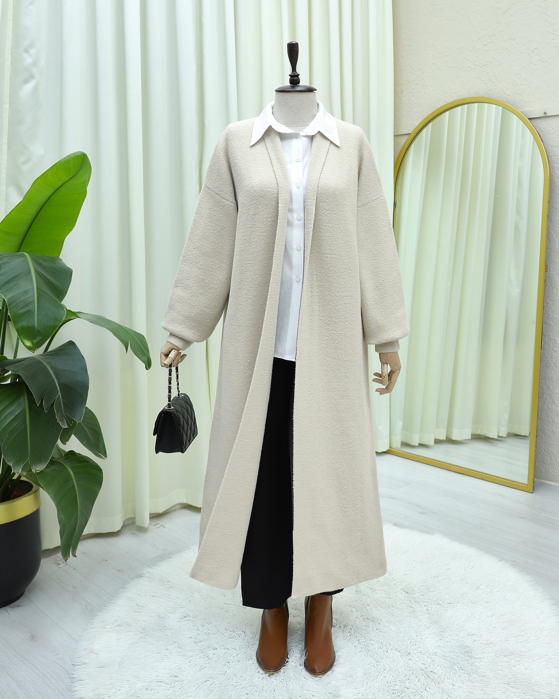 Collar Long Loose Cardigan - Ecru - Podyumplus - by Peralane - photo 3